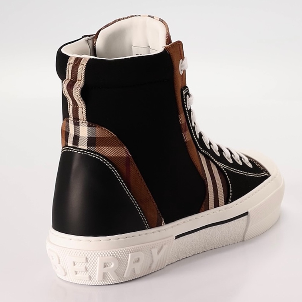 BURBERRY Signature Vintage Check Logo Canvas Leather High-Top Fashion Sneakers - Picture 7 of 16